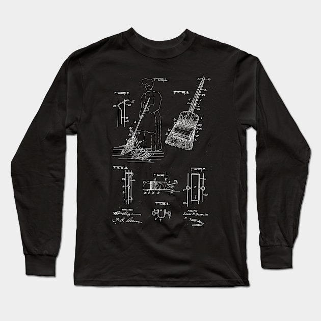 broom dust pan Vintage Patent Drawing Long Sleeve T-Shirt by TheYoungDesigns